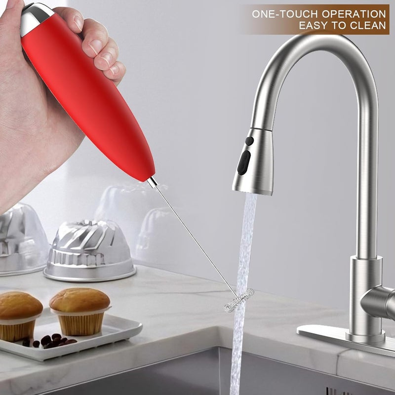 Anteday Electric Milk Frother Handheld For Coffee, Upgraded Motor Electric Whisk Durable Low Noise Mini Drink Mixer Portable Foam Maker For Cold Milk Bulletproof Coffee Latte Cappuccino Matcha in Kitchen, Red - Image 4